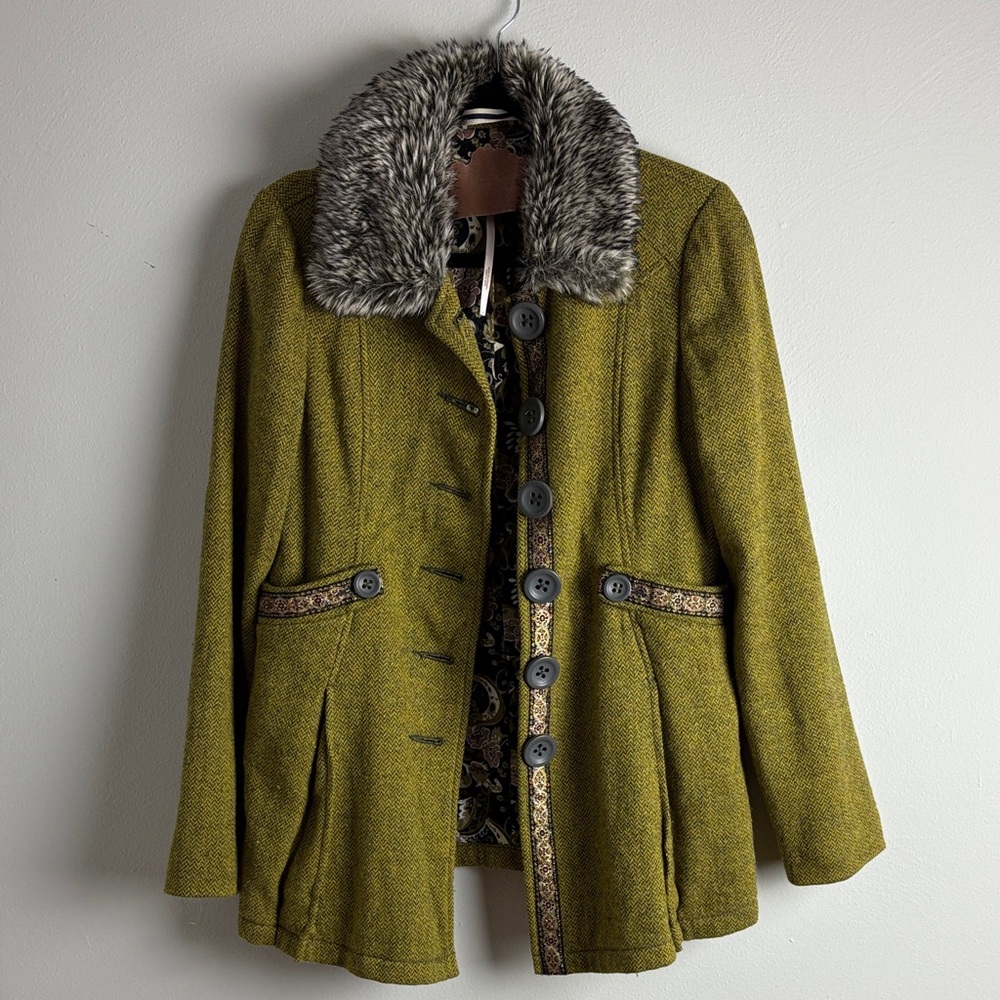 Free People Green Pea Coat Wool Blend- size 4